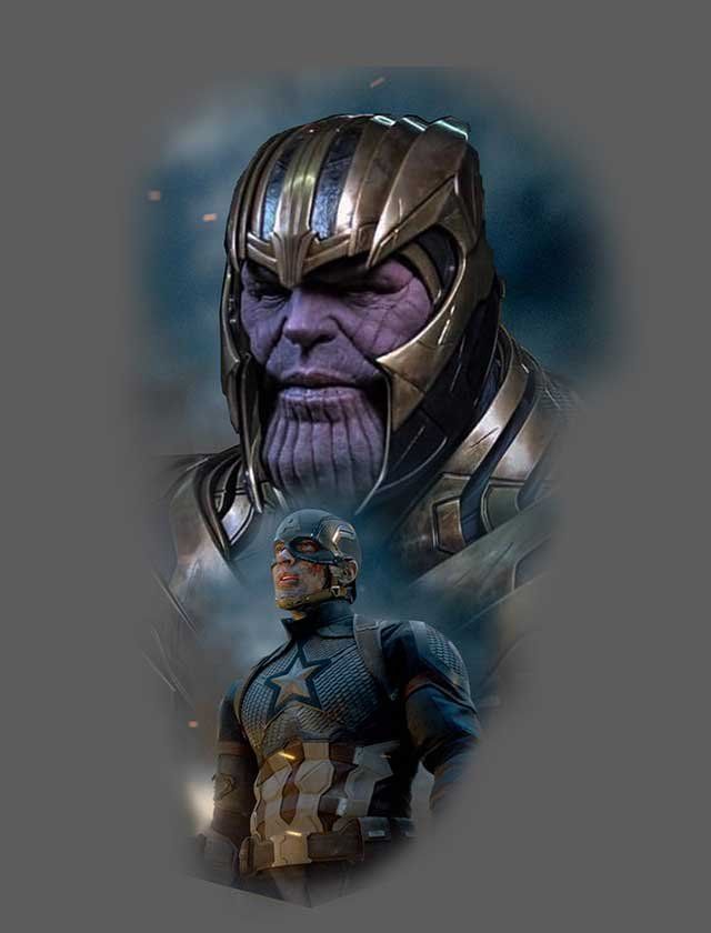 A painting of thanos and captain america from avengers endgame.