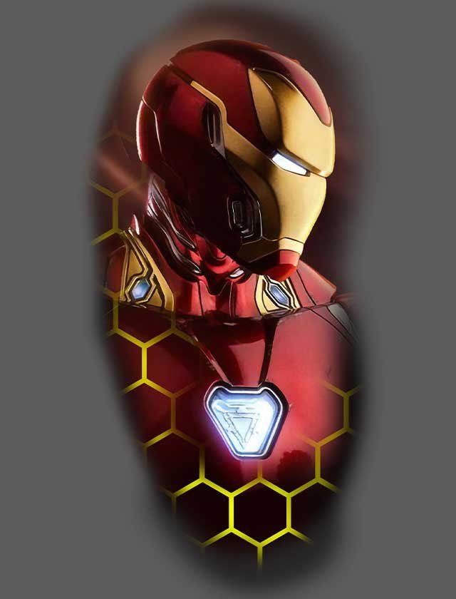 A tattoo of iron man with a honeycomb background