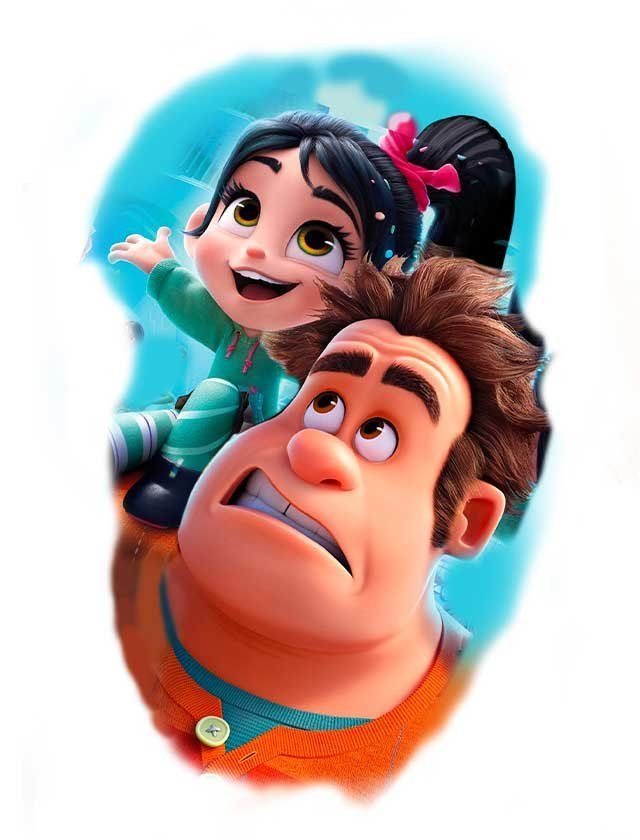A cartoon character is sitting on top of another cartoon character.